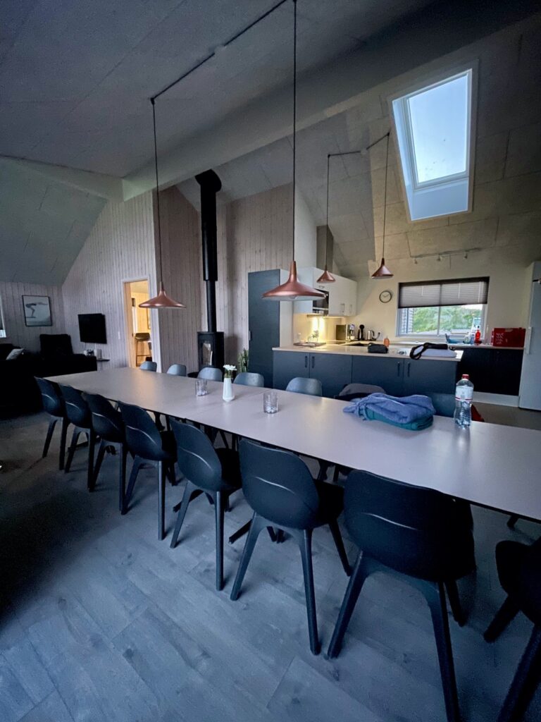 Kamin, Essbereich und Küche im Aktivitätshaus in Olpenitz – Foto: Nicole Schmidt