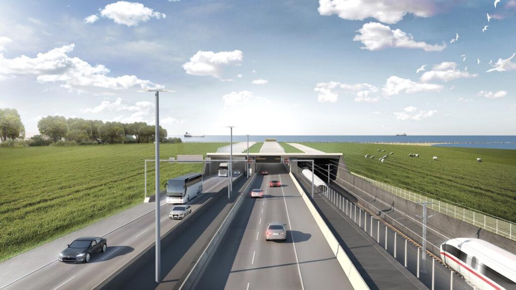 So wird die Zufahrt zum Fehmarnbelt-Tunnel in Puttgarden aussehen – Illustration: Femern A/S